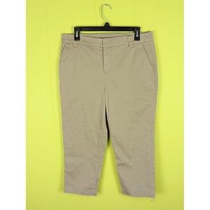 Kim Rogers Women 10 Career Casual Crop Chino Pants Beige Tan Stretch 20" Inseam